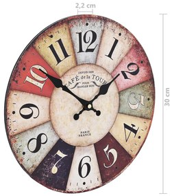 Ρολόι Τοίχου Vintage Πολύχρωμο 30 εκ. - Πολύχρωμο
