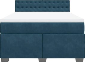vidaXL Κρεβάτι Boxspring με Στρώμα Μπλε 140x200 εκ. Βελούδινο