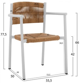 Καρέκλα - Πολυθρόνα C5786.01 Λευκή Αλουμινίου με P.E. Μπέζ Σχοινί 55,5x50x77,5 εκ. 55.5x50x77.5 εκ.