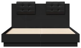 vidaXL Πλαίσιο Κρεβατιού με Κεφαλάρι/LED Μαύρο 140x190 εκ.