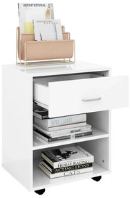 vidaXL Ντουλάπι Τροχήλατο Λευκό Γυαλ. 46 x 36 x 59 εκ. από Επεξ. Ξύλο