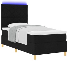 vidaXL Κρεβάτι Box Spring  με Στρώμα & LED Μαύρο 90x200 εκ Ύφασμα