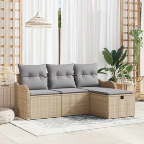 vidaXL Σετ Καναπέ Κήπου με μαξιλάρι 4 pcs Μπεζ Πολυ ράταν