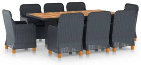 vidaXL Τραπεζαρία Εξ. Χώρου 9 τεμ. Σκούρο Γκρι Συνθ. Ρατάν &amp; Μαξιλάρια