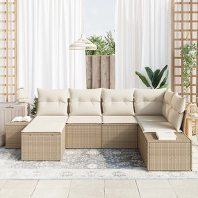 vidaXL Σετ Καναπέ 6 Τεμαχίων με Μαξιλάρια - Μπεζ Ρατάν