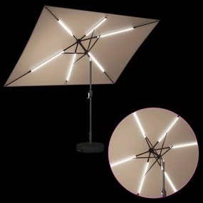 vidaXL Ομπρέλα Κήπου με LED Φώτα και Βάση 2 x 3 m Πολυεστέρας Taupe