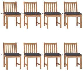 Καρέκλες Κήπου 8 τεμ. από Μασίφ Ξύλο Teak με Μαξιλάρια - Ανθρακί