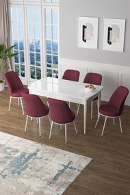 Extendable Dining Table &amp; Chairs Set (7 Pieces) Zen - White, Burgundy White
Burgundy
