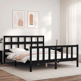 Πλαίσιο Κρεβατιού με Κεφαλάρι Μαύρο 160 x 200 εκ. Μασίφ Ξύλο - Μαύρο