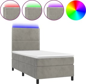 vidaXL Κρεβάτι Boxspring με Στρώμα &amp; LED Αν.Γκρι 100x200 εκ. Βελούδινο