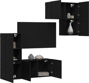 vidaXL Ντουλάπι TV Επιτοίχιο 4 pcs Μαύρη Οξυά Επεξεργασμένο ξύλο