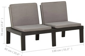 vidaXL Πάγκος Κήπου Γκρι Πλαστικός με Μαξιλάρι