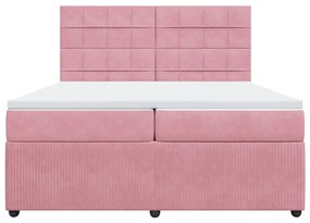 vidaXL Κρεβάτι Boxspring με Στρώμα Ροζ 200x200 εκ. Βελούδινο