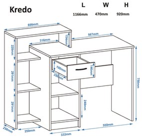 Γραφείο με Βιβλιοθήκη KREDO Ξύλινο Ρουστίκ-Λευκό 116,6x48x92