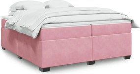 vidaXL Κρεβάτι Boxspring με Στρώμα Ροζ 200x200 εκ. Βελούδινο