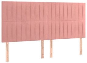 vidaXL Κρεβάτι Boxspring με Στρώμα &amp; LED Ροζ 200x200 εκ. Βελούδινο