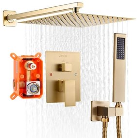 VEVOR Shower Faucet Set 12&quot; Square Rain Shower Head and Hand Set Brushed Gold