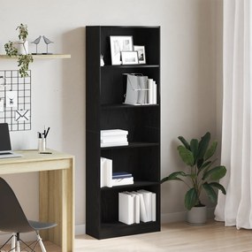 vidaXL Μαύρη Δρύινη Βιβλιοθήκη - 60x24x176 εκ