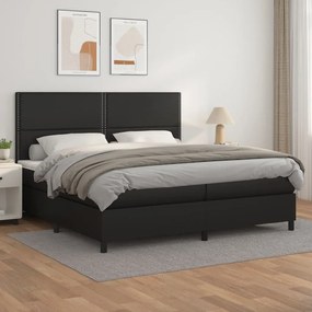 vidaXL Κρεβάτι Boxspring με Στρώμα Μαύρο 200x200 εκ. Συνθετικό Δέρμα