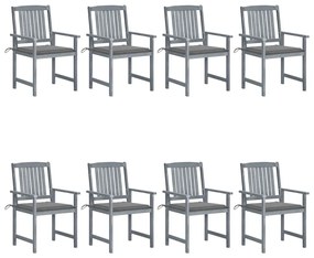 Καρέκλες Κήπου 8 τεμ. Γκρι από Μασίφ Ξύλο Ακακίας με Μαξιλάρια - Γκρι