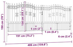 vidaXL Πόρτα Περίφραξης με Κορυφή Δόρυ Μαύρη 406x150 εκ. από Ατσάλι με Ηλεκτροστατική Βαφή
