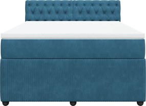 vidaXL Κρεβάτι Boxspring με Στρώμα Μπλε 160x200 εκ. Βελούδινο