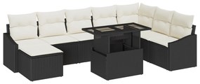 vidaXL Σετ Καναπέ 9 Τεμαχίων με Μαξιλάρια Μαύρο Πολυ Ρατάν