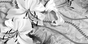Εικόνα ασπρόμαυρο κρίνο με πέρλες - 120x60