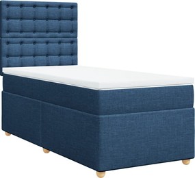 vidaXL Κρεβάτι Boxspring με Στρώμα Μπλε 90x200 εκ.Υφασμάτινο
