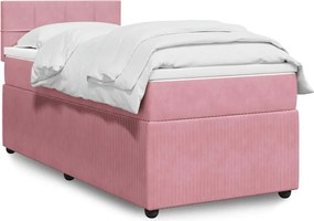 vidaXL Κρεβάτι Boxspring με Στρώμα Ροζ 90x200 εκ. Βελούδινο