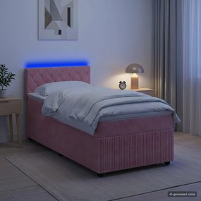 vidaXL Κρεβάτι box spring με στρώμα Ροζ 100 x 200 cm Βελούδο