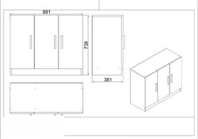 Stewehome σετ γραφείου 7 τεμαχίων με βιβλιοθήκες -λευκό 140x60x73.8 cm