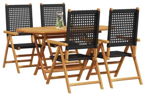 vidaXL Σετ Κήπου 5 Τεμαχίων για Φαγητό Μαύρο από Μασίφ Ξύλο Ακακίας και Πολυ Ρατάν