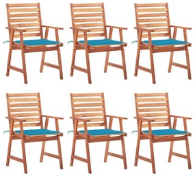 Καρέκλες Τραπεζαρίας Εξ. Χώρου 6 τεμ. Ξύλο Ακακίας με Μαξιλάρια - Μπλε