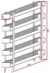 Βιβλιοθήκη Musha μέταλλο μαύρο - oak  120x22x185 εκ. 120x22x185 εκ.