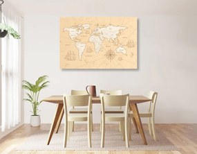 Εικόνα ενός ενδιαφέροντος μπεζ παγκόσμιου χάρτη σε έναν φελλό - 90x60  color mix