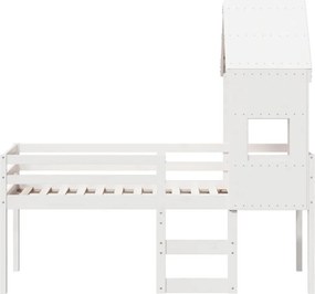 vidaXL Κρεβάτι Υπερυψωμένο με Οροφή Λευκό 90x190 εκ. Μασίφ Ξύλο Πεύκου