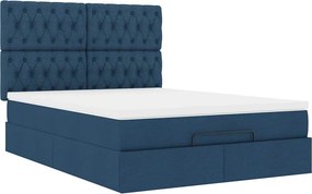 vidaXL Οθωμανικό κρεβάτι με στρώμα μπλε 140x190cm ύφασμα
