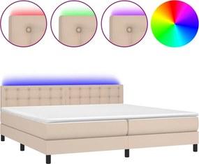 vidaXL Κρεβάτι Boxspring Στρώμα&amp;LED Καπουτσίνο 200x200 εκ. Συνθ. Δέρμα