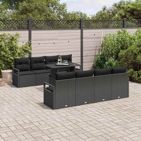 vidaXL Σετ Καναπέ Κήπου με μαξιλάρι 9 pcs Μαύρο Πολυ ράταν