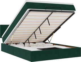VidaXL Οθωμανικό κρεβάτι με στρώμα & LEDs Σκούρο πράσινο Βελούδο