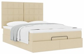 vidaXL Οθωμανικό κρεβάτι με στρώμα Cream 140x190cm ύφασμα