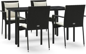 vidaXL Σετ Τραπεζαρίας Κήπου 5 Τεμαχίων Μαύρο Συνθ. Ρατάν με Μαξιλάρια