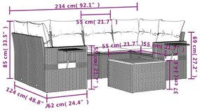 Καναπές Σετ 7 Τεμαχίων Μαύρο Συνθετικό Ρατάν με Μαξιλάρια - Μαύρο