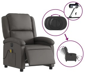 vidaXL Πολυθρόνα Ηλεκτρική Ανακλινόμενη Γκρι από Γνήσιο Δέρμα