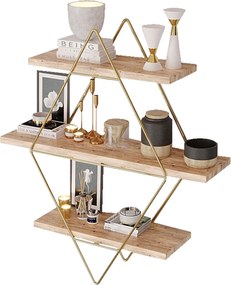 Ράφι Τοίχου Χρυσό / Καφέ PRIZMA 60x60x16