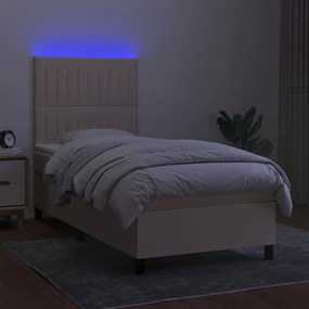 vidaXL Κρεβάτι Boxspring με Στρώμα &amp; LED Κρεμ 90x200 εκ. Υφασμάτινο