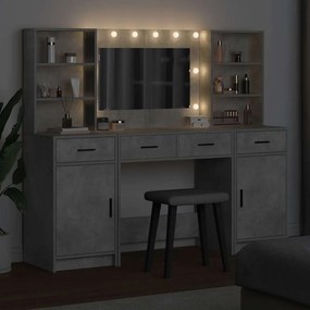 vidaXL Σετ Τραπέζι Ντυσίματος με LED 3 τμχ. Σκυρόδεμα Γκρι