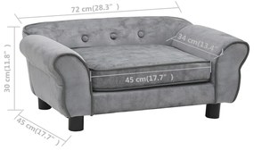 Καναπές - Κρεβάτι Σκύλου Γκρι 72 x 45 x 30 εκ. Βελουτέ - Γκρι