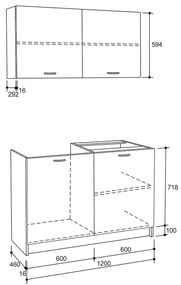 Σύνθεση κουζίνας BLAINE C2439.10 Μελαμίνη Γκρί 120x46-29,2εκ.